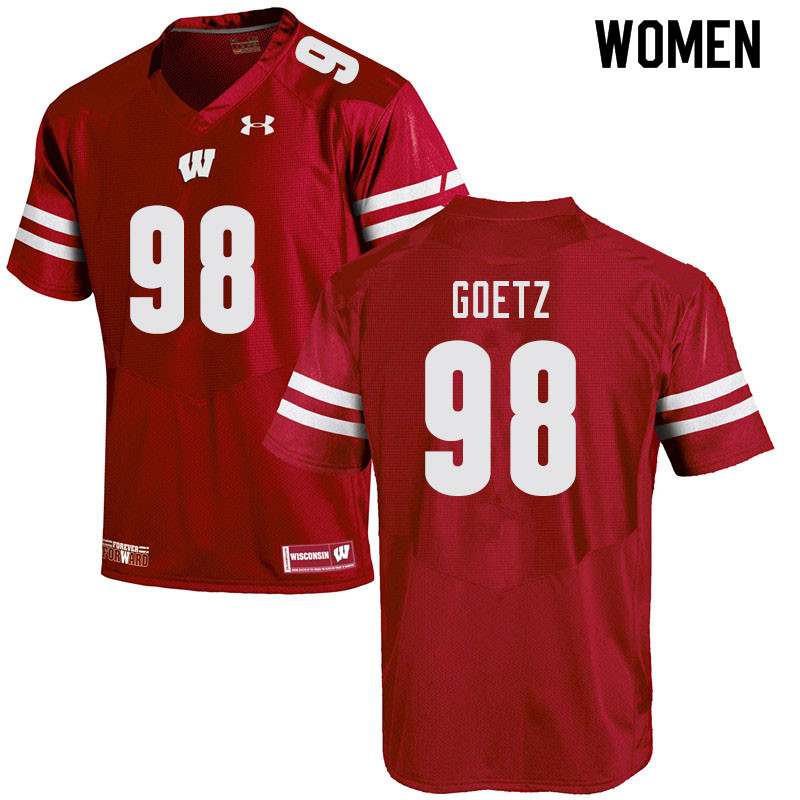 Women #98 C.J. Goetz Wisconsin Badgers College Football Jerseys Sale-Red